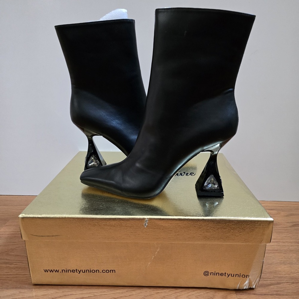 NIB‎ Lady Couture Molly Black Ankle Boots Jeweled Heel Women 9US 42EU Glam Party